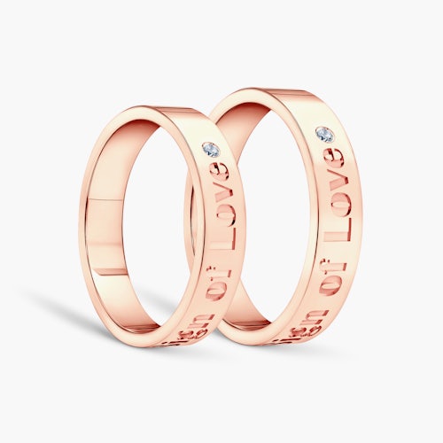 Obrączki partnerskie Sign of Love®: różowe złoto, diamenty, płaskie 4mm